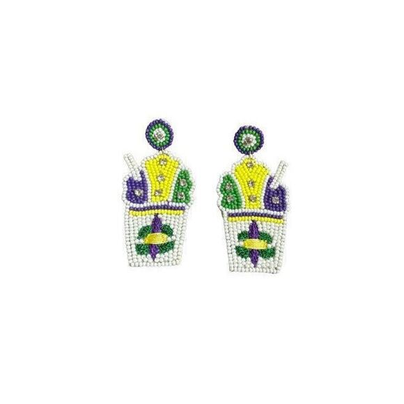 Mardi Gras Beaded Snowball Earrings - Picture 1 of 3